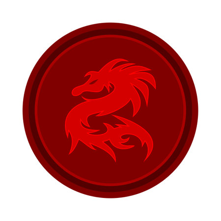 Red dragon shadow in red sphere icon on white background - vectorのイラスト素材