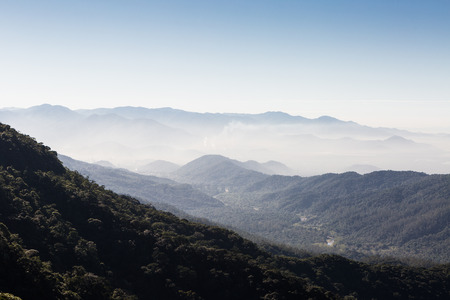 Cubatao city obscured by pollution of its petrochemical complexの写真素材