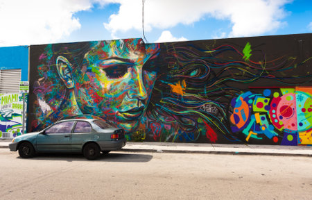 Miami, USA - May 27, 2015. Wynwood is a Miami neighborhood with several galleries of contemporary art and a strong presence of street art. Graffiti artists from various countries have their work the streets there.のeditorial素材