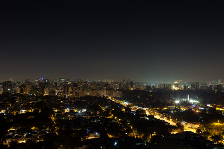 Aerial view of a residential neighborhood of the city of Sao Paulo at night.