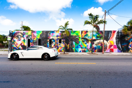 Miami, USA - May 27, 2015. Wynwood is a Miami neighborhood with several galleries of contemporary art and a strong presence of street art. Graffiti artists from various countries have their work the streets there.のeditorial素材