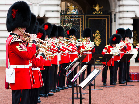 London, England. May 27, 2014. Military band performs during the changing of the guard at Buckingham Palaceのeditorial素材