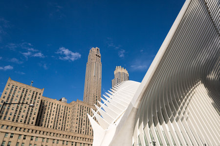 Manhattan, New York,April 11, 2016. Detail of The World Trade Center Transportation Hub designed by...