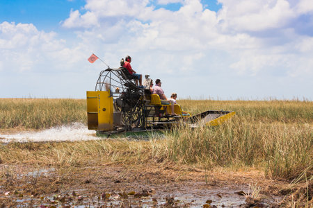 Everglades National Park, Florida. June 07, 2015. Group of tourists riding an airboat in Everglades National Parkのeditorial素材