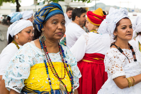 Salvador, Brazil. February 18, 2018. MÃ£es de Santo ( Holy Mothers) on the feast of Iemanja, the queen of the sea, Bahia, Brazil, Brazil.のeditorial素材