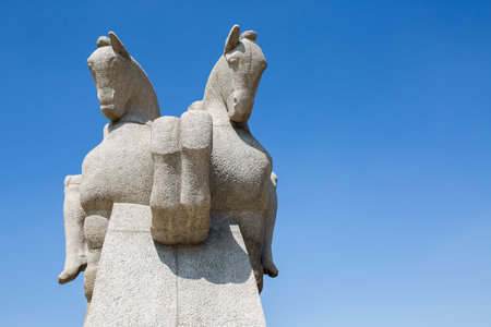 Sao Paulo Brazil. April 29, 2018. Detail of the Monument of the Flags, by Victor Brecheret, in the Ibirapuera Park.のeditorial素材