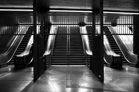 Inside view of the Sao Paulo subway staircase in black and white.の写真素材