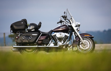 Sao Paulo State, Brazil. February 15, 2012. Traveling with a Harley Davidson motorcycle, Road King 2006.のeditorial素材
