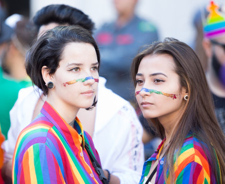 SÃ£o Paulo Brazil. March 23, 2019. Demonstrators having fun during the 23rd Gay Parade on Avenida Paulista. Considered the largest in the world with about 3 million people.のeditorial素材