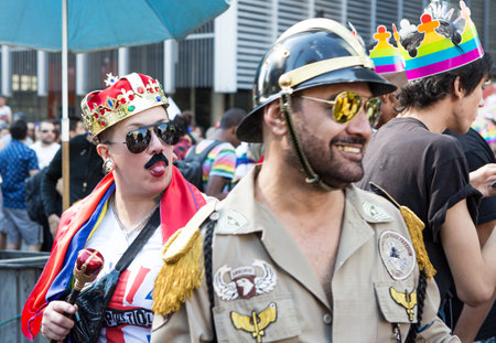 Sao Paulo, Brazil. June 23,2019. Demonstrators having fun during the 23th Gay Parade on Avenida...