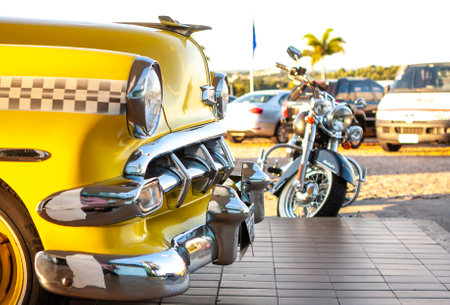 SÃ£o Paulo Brazil. Mars 25, 2012. Detail of a classic 1954 Bel Air with painted taxi parked at a...