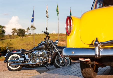 SÃ£o Paulo Brazil. March 25, 2012. Harley Davidson De Luxe parked at a gas station on Bandeirantes road.のeditorial素材
