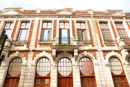 Facade of an old mansion from the early 20th century demolished in Valongo, Santos, Brazil.のeditorial素材