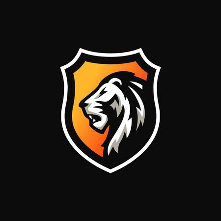 lion shield mascot logo illustration. lion shield gaming esport logoのイラスト素材