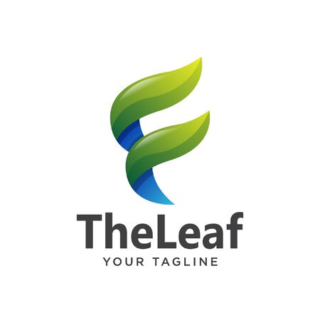 letter f simple gradient. leaf logo simple clean 3d.のイラスト素材