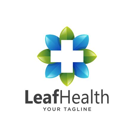 natural health leaf logo simple clean. health cross logo gradient.のイラスト素材