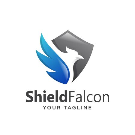 eagle shield logo simple clean gradient. falcon shiled securiity logo 3d.のイラスト素材