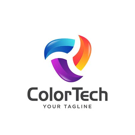 colorful tech logo simple clean gradient. triangle coloruful logo tech gradient 3d modern.のイラスト素材