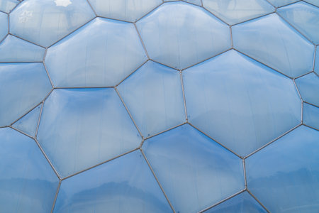 Close up detail of hexagonal structure of a blue glass