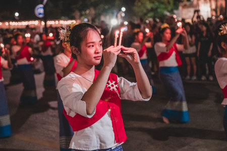 Unidentified Thai people in Loy Krathong festival in Chiang Mai, Thailand.