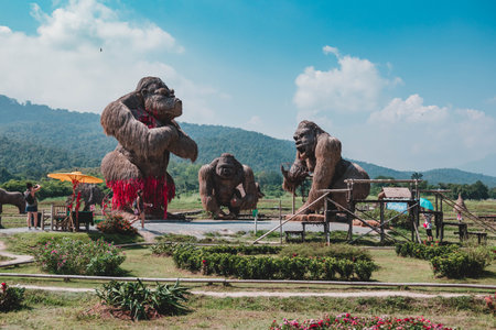Statue of elephants in the park at Chiang Mai province, Thailand.