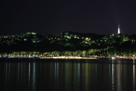 Wonderful West lake at night in Hangzhouの写真素材