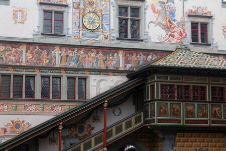Painted house in Lindau villageの写真素材