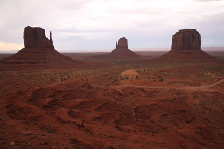 The three big red hoodoos of Monument Valley in Utahの写真素材