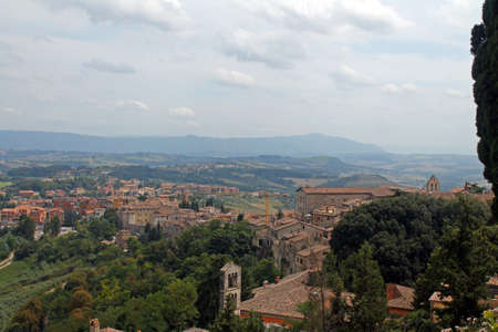 The Italian countryside from the cliff over Gubbio in Umbria in Italyの写真素材