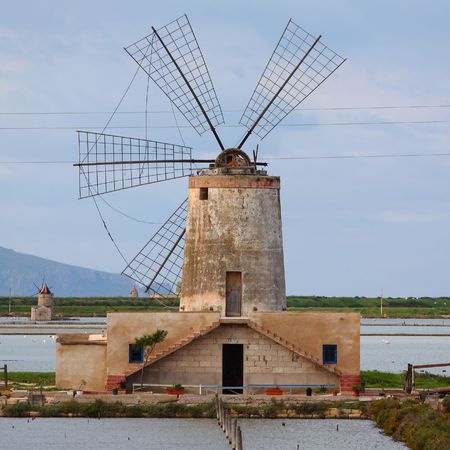 windmill in a salt mineの写真素材