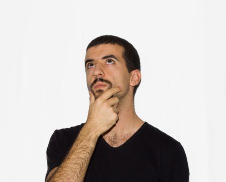 man thinking and lookind perplexedの写真素材