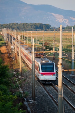 Eurostar Train ETR 480 crossing the Countrysideの写真素材