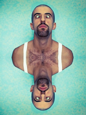 Double Image of Youg Man Playing Funny Face