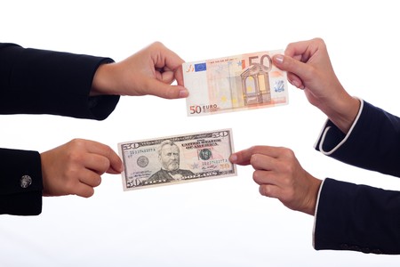 Competition between US Dollar and European Euroの写真素材