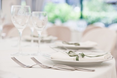 elegant decoration of table in a restaurantの写真素材