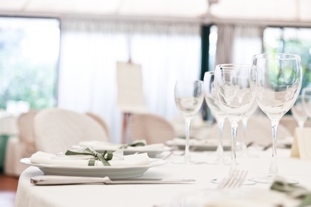 elegant decoration of table in a restaurantの写真素材