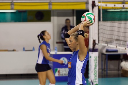 PISA, ITALY - OCTOBER, 31: Volleyball Italian Women A2 League, Chieri vs Biancoforno Santa Croce at PalaParenti on Oct 31 2010, Pisa, Italyのeditorial素材