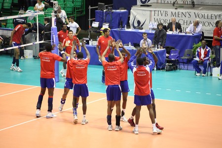 FLORENCE, ITALY - OCTOBER, 06, 2010: FIVB Men's Volleyball World Championship, Bulgaria vs Cuba at Nelson Mandela Forum on Oct 06 2010, Florence, Italyのeditorial素材