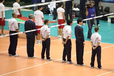 FLORENCE, ITALY - OCTOBER, 06, 2010: FIVB Men's Volleyball World Championship, Bulgaria vs Cuba at Nelson Mandela Forum on Oct 06 2010, Florence, Italyのeditorial素材
