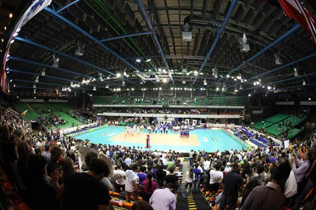 FLORENCE, ITALY - OCTOBER, 06, 2010: FIVB Men's Volleyball World Championship, Bulgaria vs Cuba at Nelson Mandela Forum on Oct 06 2010, Florence, Italyのeditorial素材