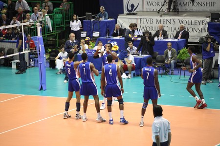 FLORENCE, ITALY - OCTOBER, 06, 2010: FIVB Men's Volleyball World Championship, Bulgaria vs Cuba at Nelson Mandela Forum on Oct 06 2010, Florence, Italyのeditorial素材