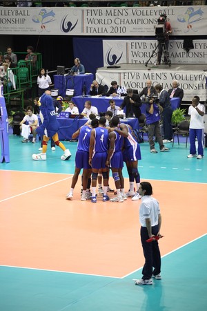 FLORENCE, ITALY - OCTOBER, 06, 2010: FIVB Men's Volleyball World Championship, Bulgaria vs Cuba at Nelson Mandela Forum on Oct 06 2010, Florence, Italyのeditorial素材