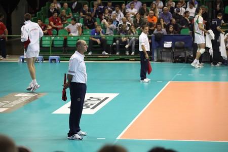 FLORENCE, ITALY - OCTOBER, 06, 2010: FIVB Men's Volleyball World Championship, Bulgaria vs Cuba at Nelson Mandela Forum on Oct 06 2010, Florence, Italyのeditorial素材