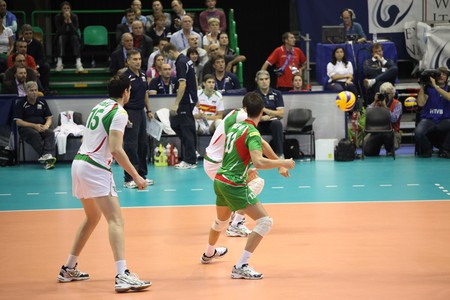 FLORENCE, ITALY - OCTOBER, 06, 2010: FIVB Men's Volleyball World Championship, Bulgaria vs Cuba at Nelson Mandela Forum on Oct 06 2010, Florence, Italyのeditorial素材
