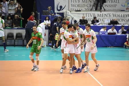 FLORENCE, ITALY - OCTOBER, 06, 2010: FIVB Men's Volleyball World Championship, Bulgaria vs Cuba at Nelson Mandela Forum on Oct 06 2010, Florence, Italyのeditorial素材