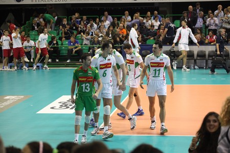 FLORENCE, ITALY - OCTOBER, 06, 2010: FIVB Men's Volleyball World Championship, Bulgaria vs Cuba at Nelson Mandela Forum on Oct 06 2010, Florence, Italyのeditorial素材