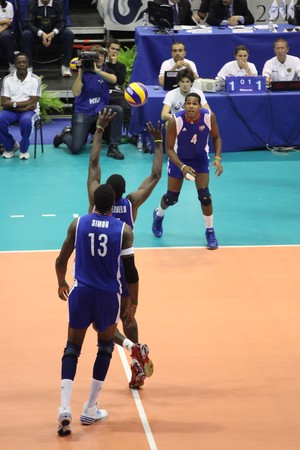 FLORENCE, ITALY - OCTOBER, 06, 2010: FIVB Men's Volleyball World Championship, Bulgaria vs Cuba at Nelson Mandela Forum on Oct 06 2010, Florence, Italyのeditorial素材
