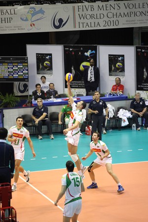 FLORENCE, ITALY - OCTOBER, 06, 2010: FIVB Men's Volleyball World Championship, Bulgaria vs Cuba at Nelson Mandela Forum on Oct 06 2010, Florence, Italyのeditorial素材