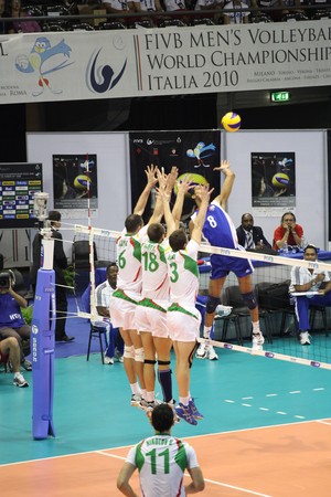 FLORENCE, ITALY - OCTOBER, 06, 2010: FIVB Men's Volleyball World Championship, Bulgaria vs Cuba at Nelson Mandela Forum on Oct 06 2010, Florence, Italyのeditorial素材