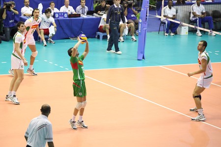 FLORENCE, ITALY - OCTOBER, 06, 2010: FIVB Men's Volleyball World Championship, Bulgaria vs Cuba at Nelson Mandela Forum on Oct 06 2010, Florence, Italyのeditorial素材